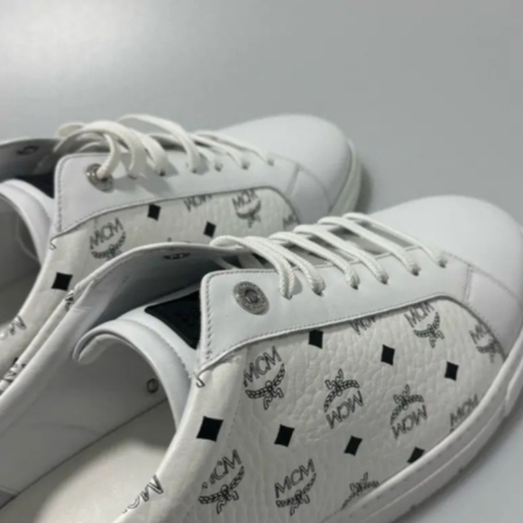 MCM Men's White Leather Sneakers Eu 43 US 10 Made In Italy - Picture 3 of 9